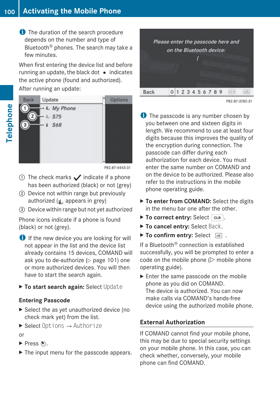 Telephone, Activating the mobile phone | Mercedes-Benz E-Coupe 2010 COMAND Manual User Manual | Page 102 / 224