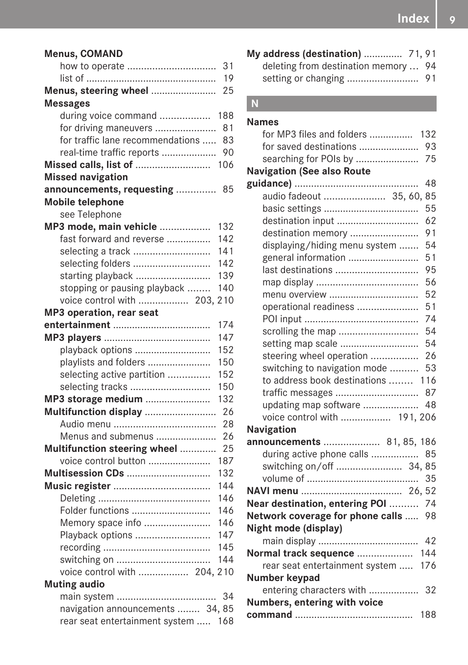 Index | Mercedes-Benz E-Coupe 2010 COMAND Manual User Manual | Page 11 / 224