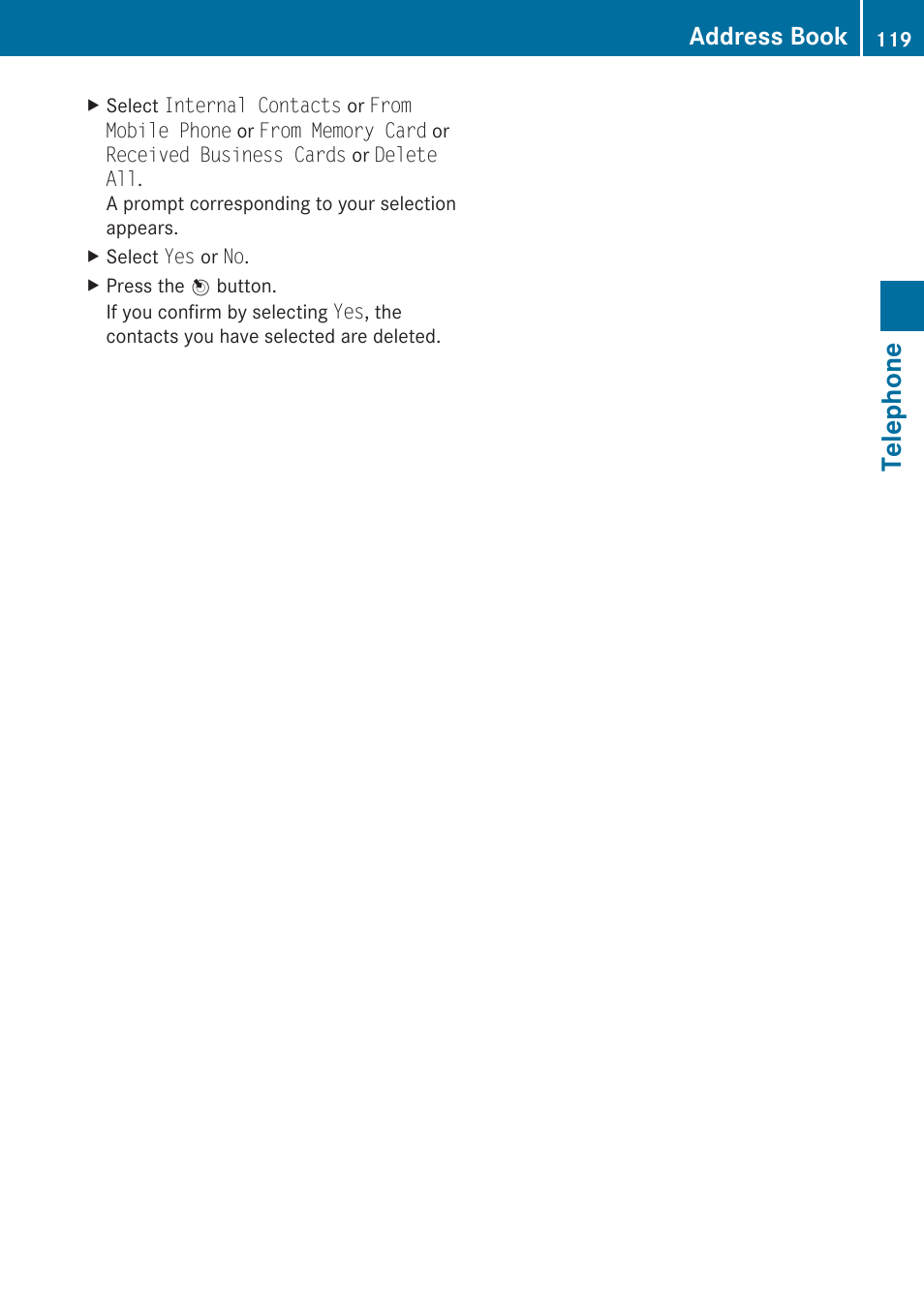 Telephone, Address book | Mercedes-Benz E-Coupe 2010 COMAND Manual User Manual | Page 121 / 224