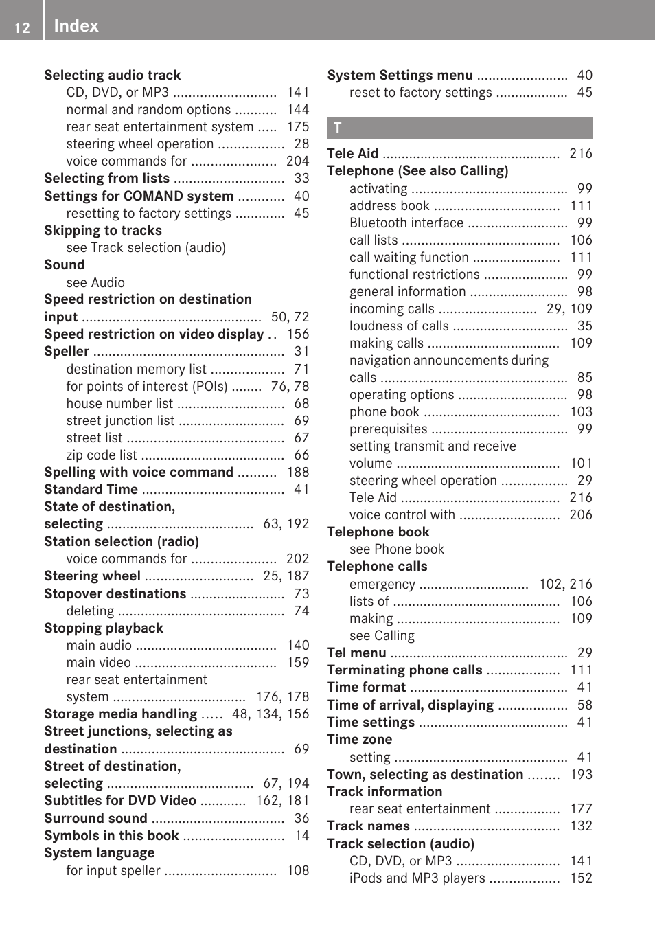 Index | Mercedes-Benz E-Coupe 2010 COMAND Manual User Manual | Page 14 / 224