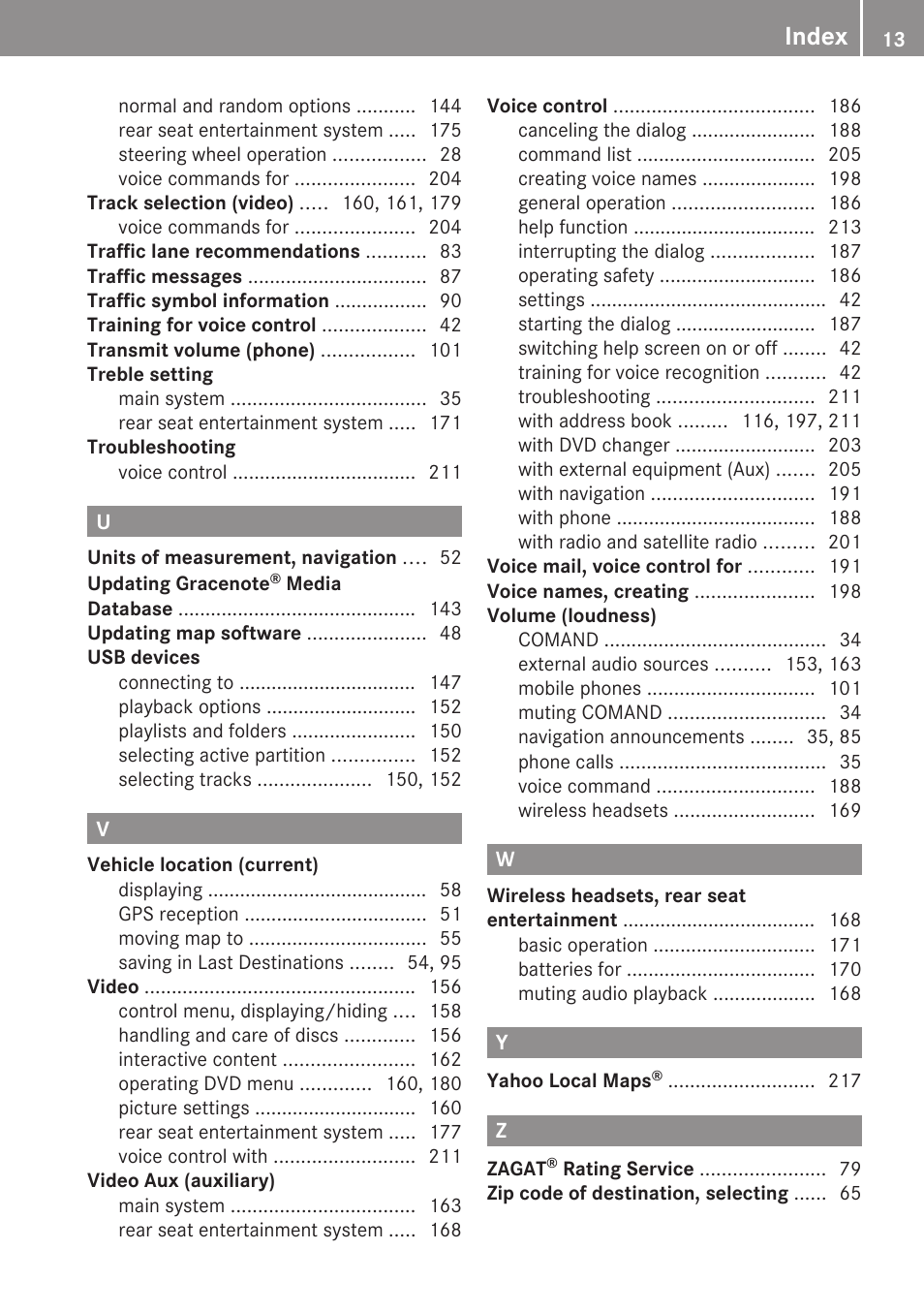 Index | Mercedes-Benz E-Coupe 2010 COMAND Manual User Manual | Page 15 / 224