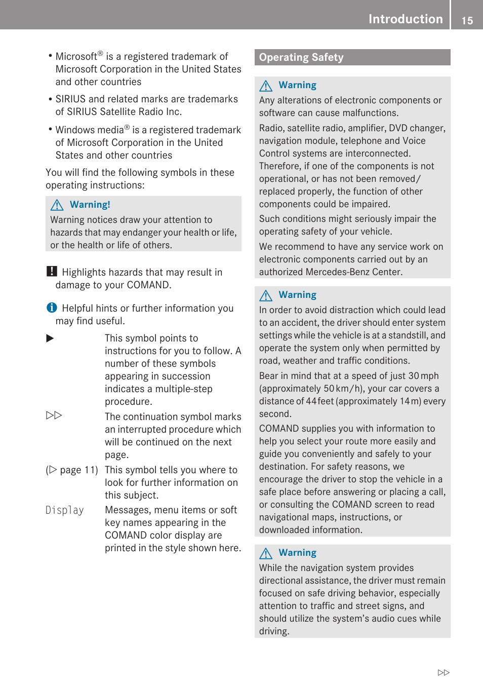 Operating safety, Introduction | Mercedes-Benz E-Coupe 2010 COMAND Manual User Manual | Page 17 / 224