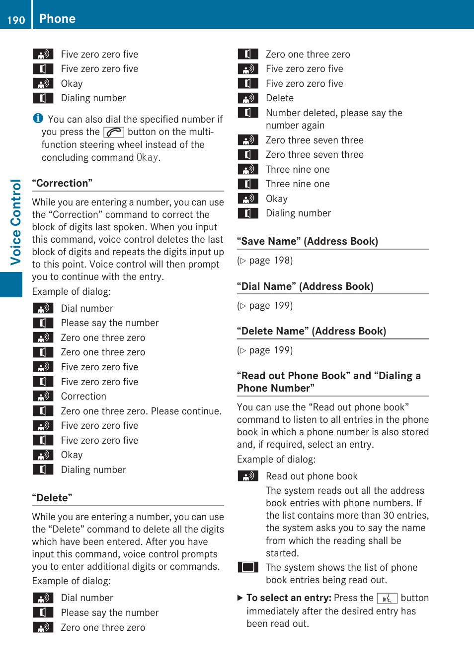 Voice control, Phone | Mercedes-Benz E-Coupe 2010 COMAND Manual User Manual | Page 192 / 224
