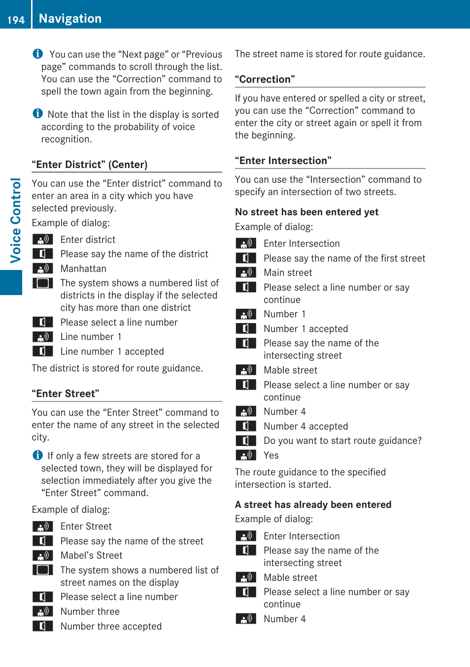 Voice control, Navigation | Mercedes-Benz E-Coupe 2010 COMAND Manual User Manual | Page 196 / 224