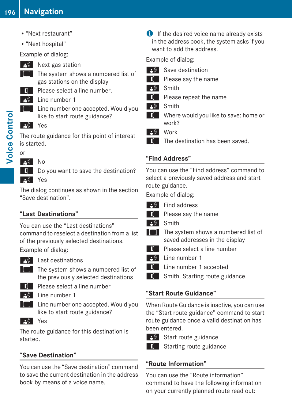 Voice control, Navigation | Mercedes-Benz E-Coupe 2010 COMAND Manual User Manual | Page 198 / 224