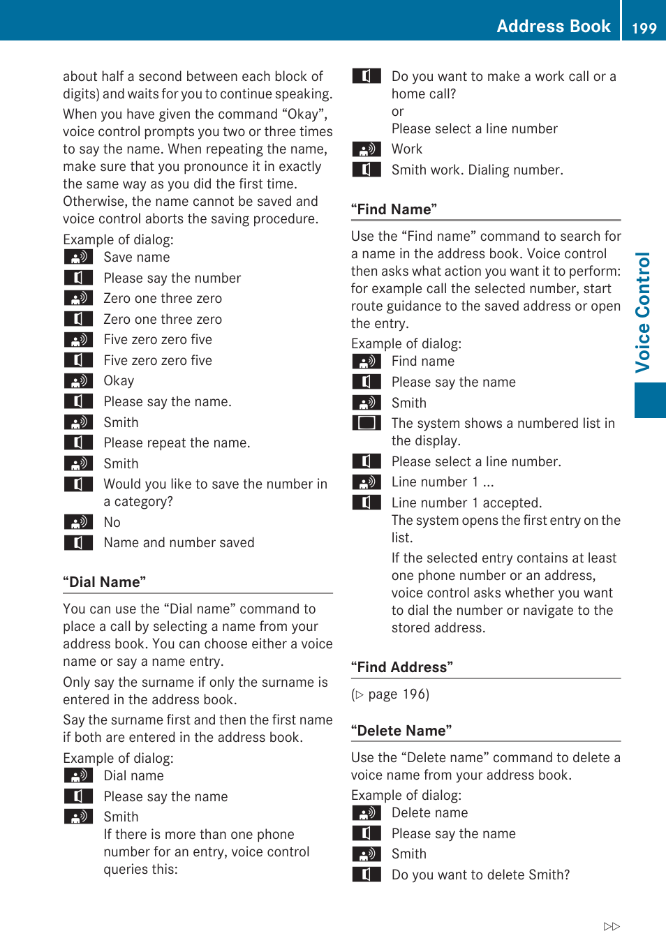 Voice control, Address book | Mercedes-Benz E-Coupe 2010 COMAND Manual User Manual | Page 201 / 224