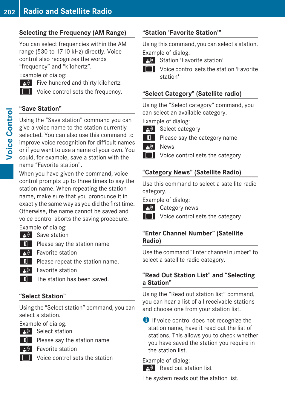 Voice control, Radio and satellite radio | Mercedes-Benz E-Coupe 2010 COMAND Manual User Manual | Page 204 / 224