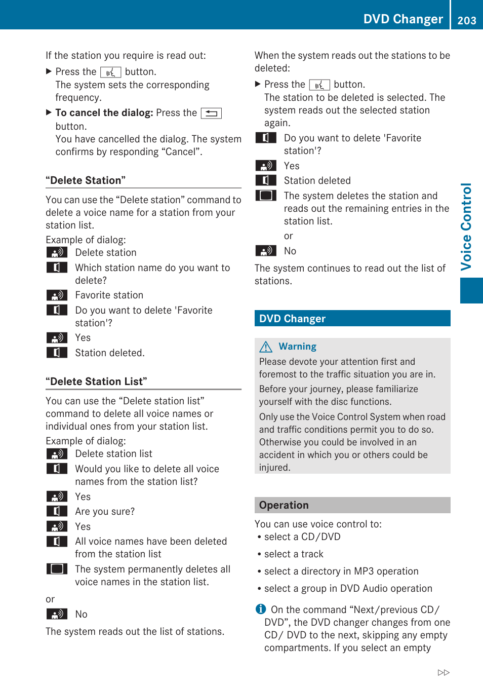 Dvd changer, Operation, Voice control | Mercedes-Benz E-Coupe 2010 COMAND Manual User Manual | Page 205 / 224