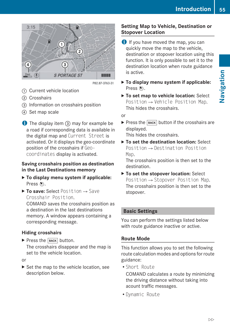 Basic settings, Navigation, Introduction | Mercedes-Benz E-Coupe 2010 COMAND Manual User Manual | Page 57 / 224