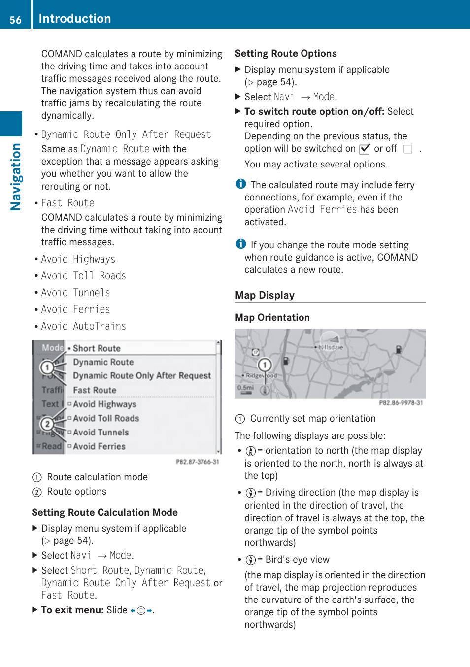 Navigation, Introduction | Mercedes-Benz E-Coupe 2010 COMAND Manual User Manual | Page 58 / 224