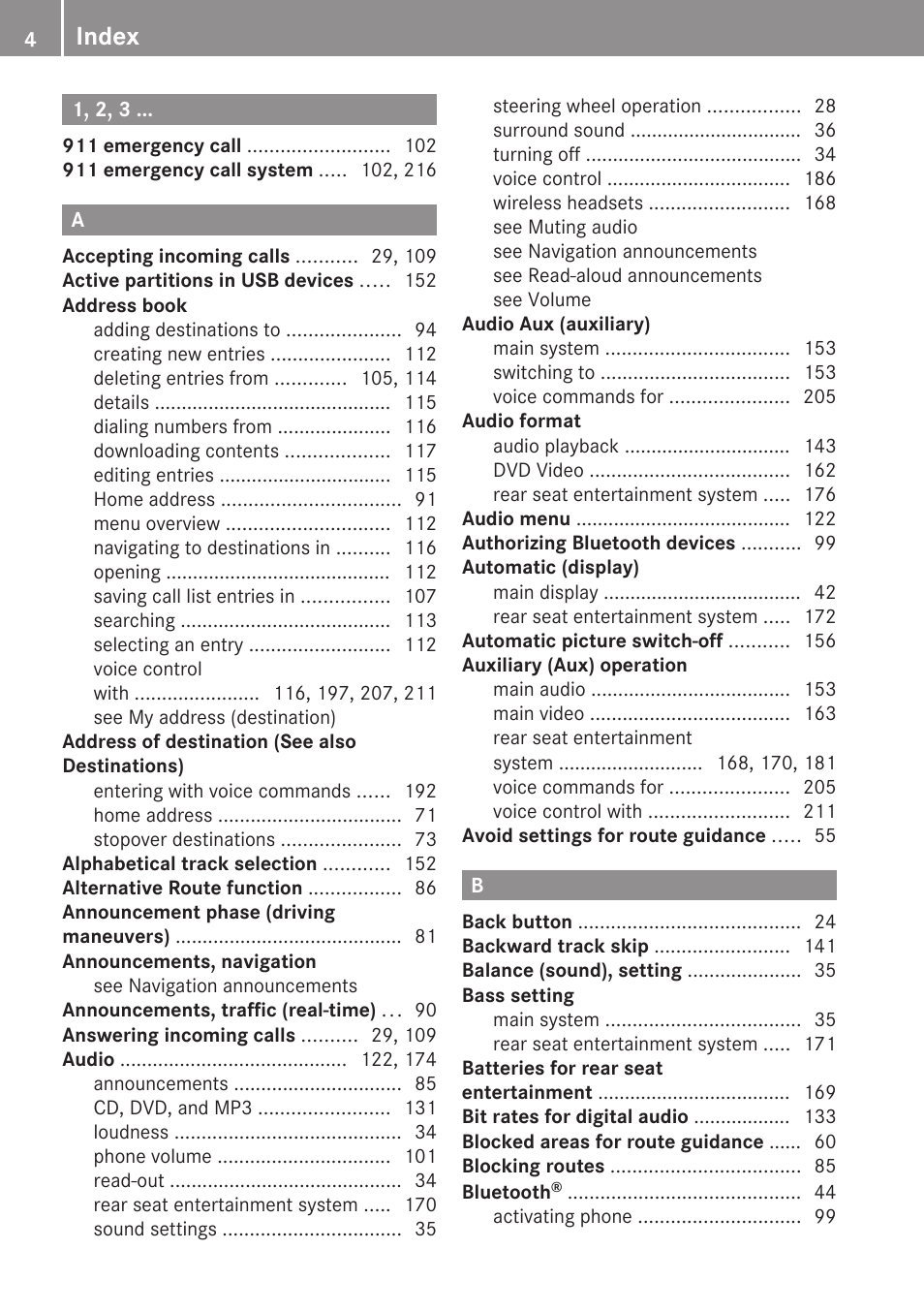 Index | Mercedes-Benz E-Coupe 2010 COMAND Manual User Manual | Page 6 / 224