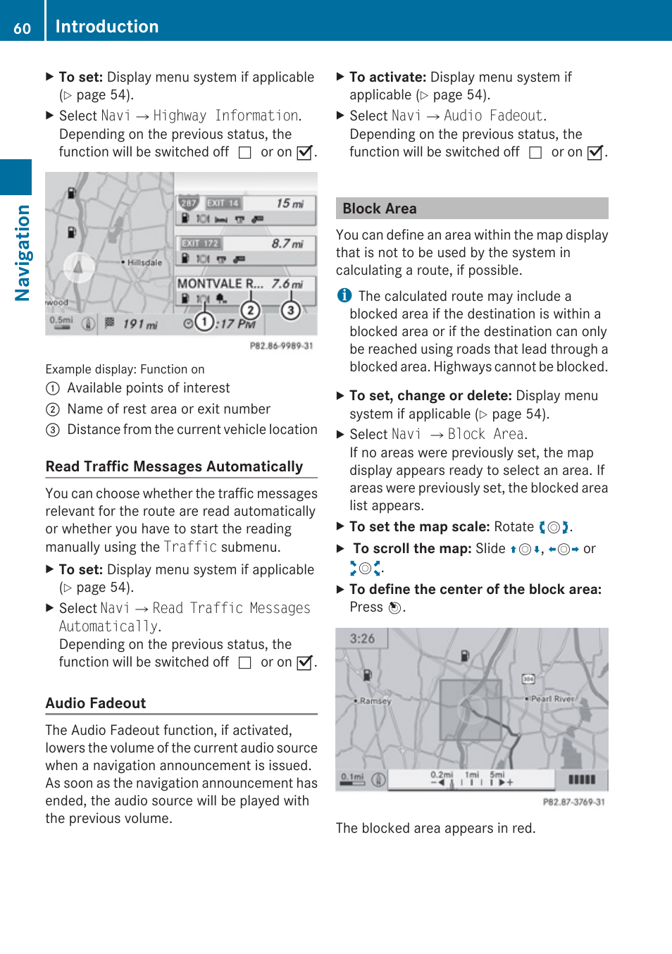 Block area, Navigation, Introduction | Mercedes-Benz E-Coupe 2010 COMAND Manual User Manual | Page 62 / 224