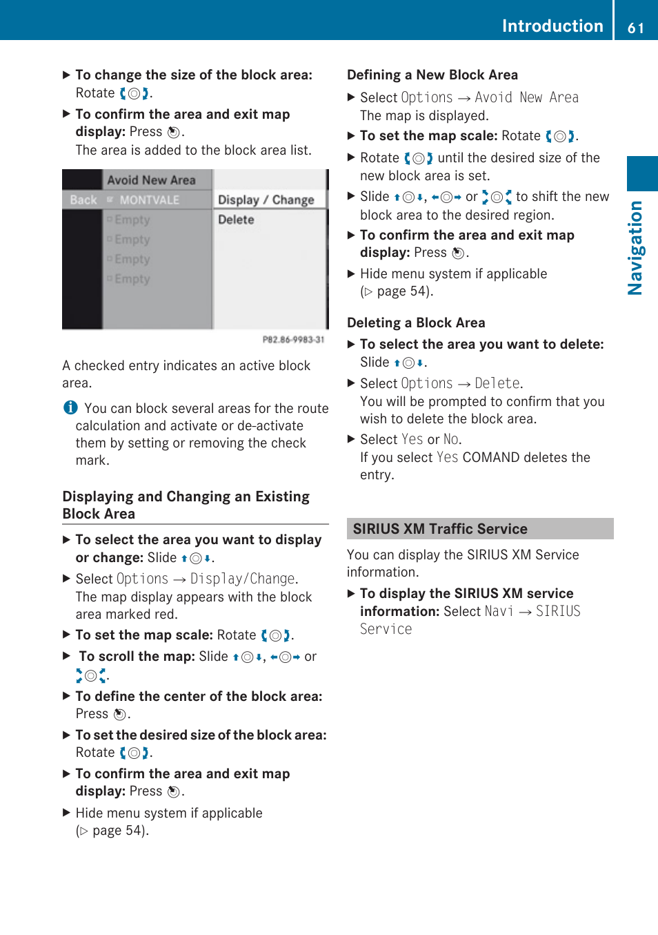 Sirius xm traffic service, Navigation, Introduction | Mercedes-Benz E-Coupe 2010 COMAND Manual User Manual | Page 63 / 224