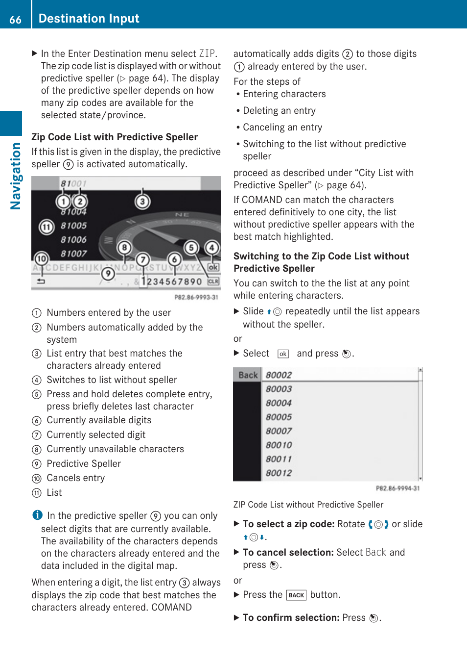 Navigation, Destination input | Mercedes-Benz E-Coupe 2010 COMAND Manual User Manual | Page 68 / 224