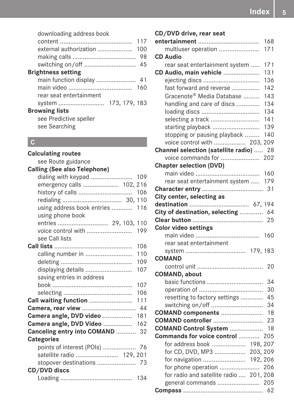 Index | Mercedes-Benz E-Coupe 2010 COMAND Manual User Manual | Page 7 / 224