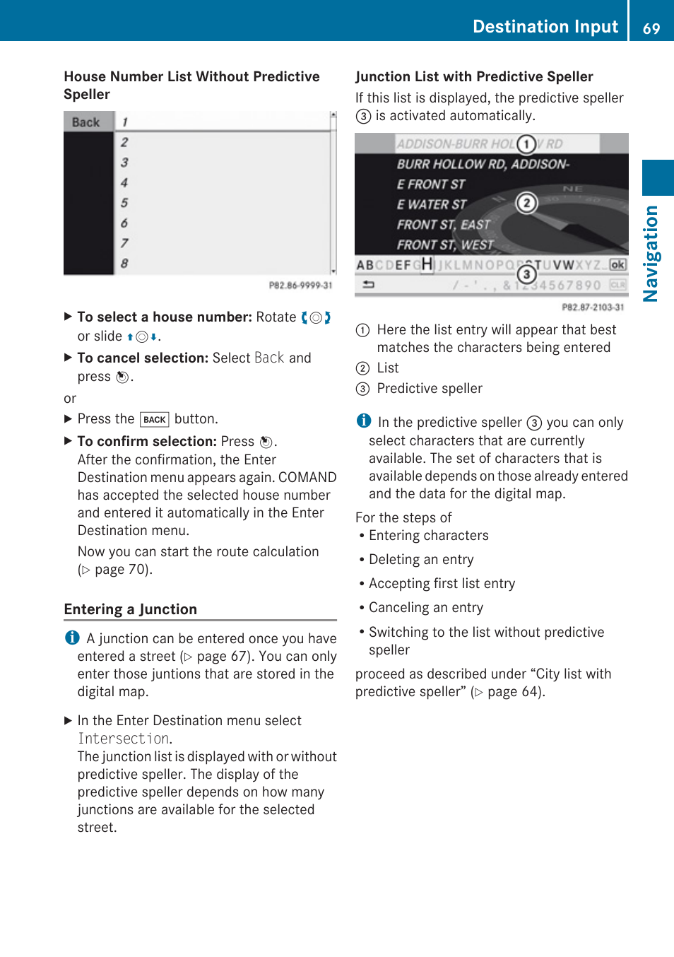 Navigation, Destination input | Mercedes-Benz E-Coupe 2010 COMAND Manual User Manual | Page 71 / 224