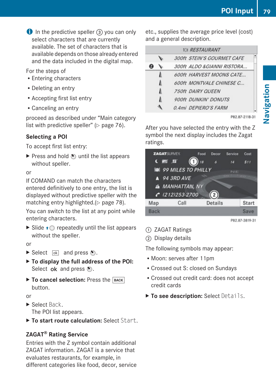 Navigation, Poi input | Mercedes-Benz E-Coupe 2010 COMAND Manual User Manual | Page 81 / 224