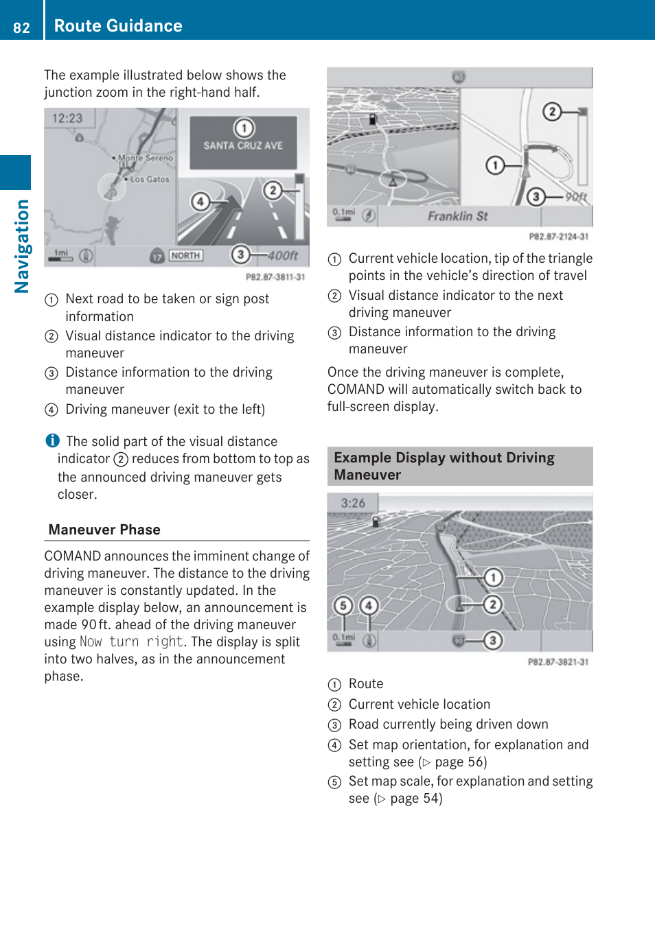 Example display without driving maneuver, Navigation, Route guidance | Mercedes-Benz E-Coupe 2010 COMAND Manual User Manual | Page 84 / 224