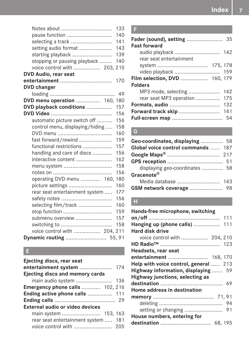Index | Mercedes-Benz E-Coupe 2010 COMAND Manual User Manual | Page 9 / 224