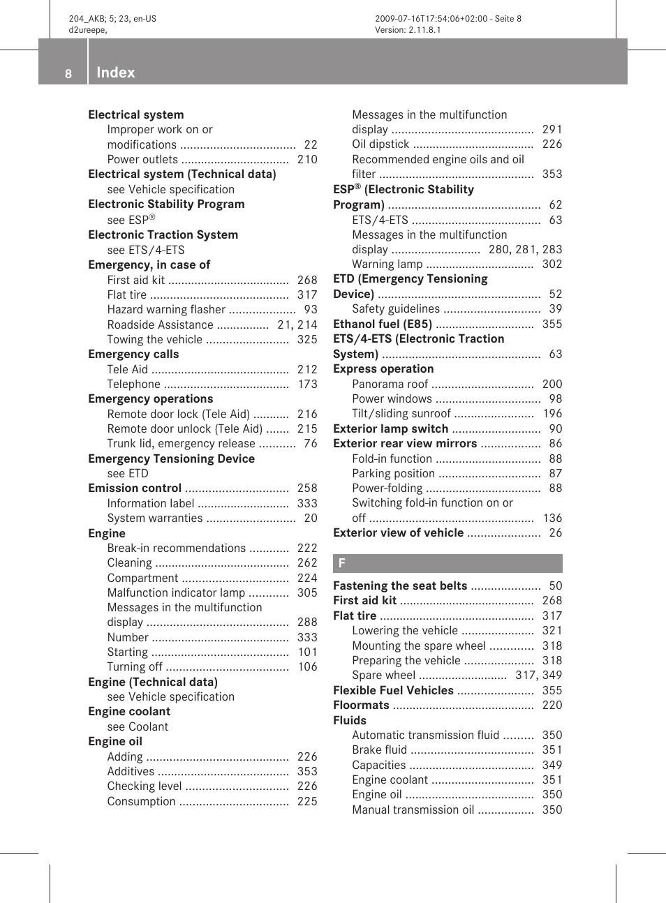 Index | Mercedes-Benz C-Class 2010 Owners Manual User Manual | Page 10 / 364