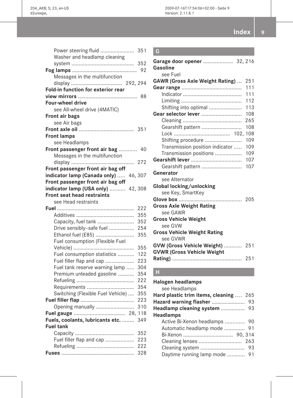 Index | Mercedes-Benz C-Class 2010 Owners Manual User Manual | Page 11 / 364