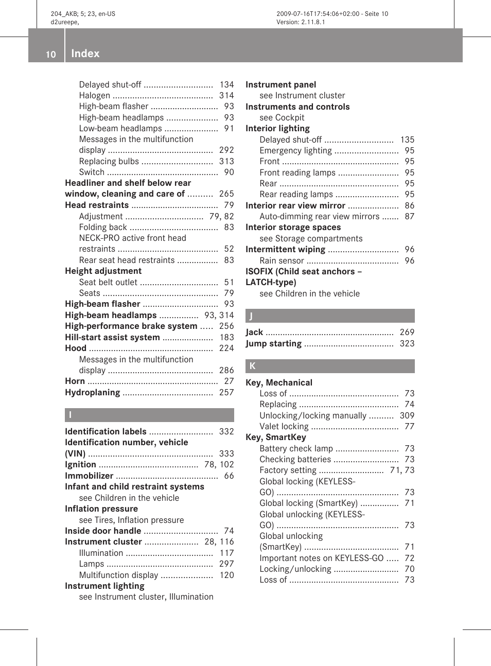 Index | Mercedes-Benz C-Class 2010 Owners Manual User Manual | Page 12 / 364