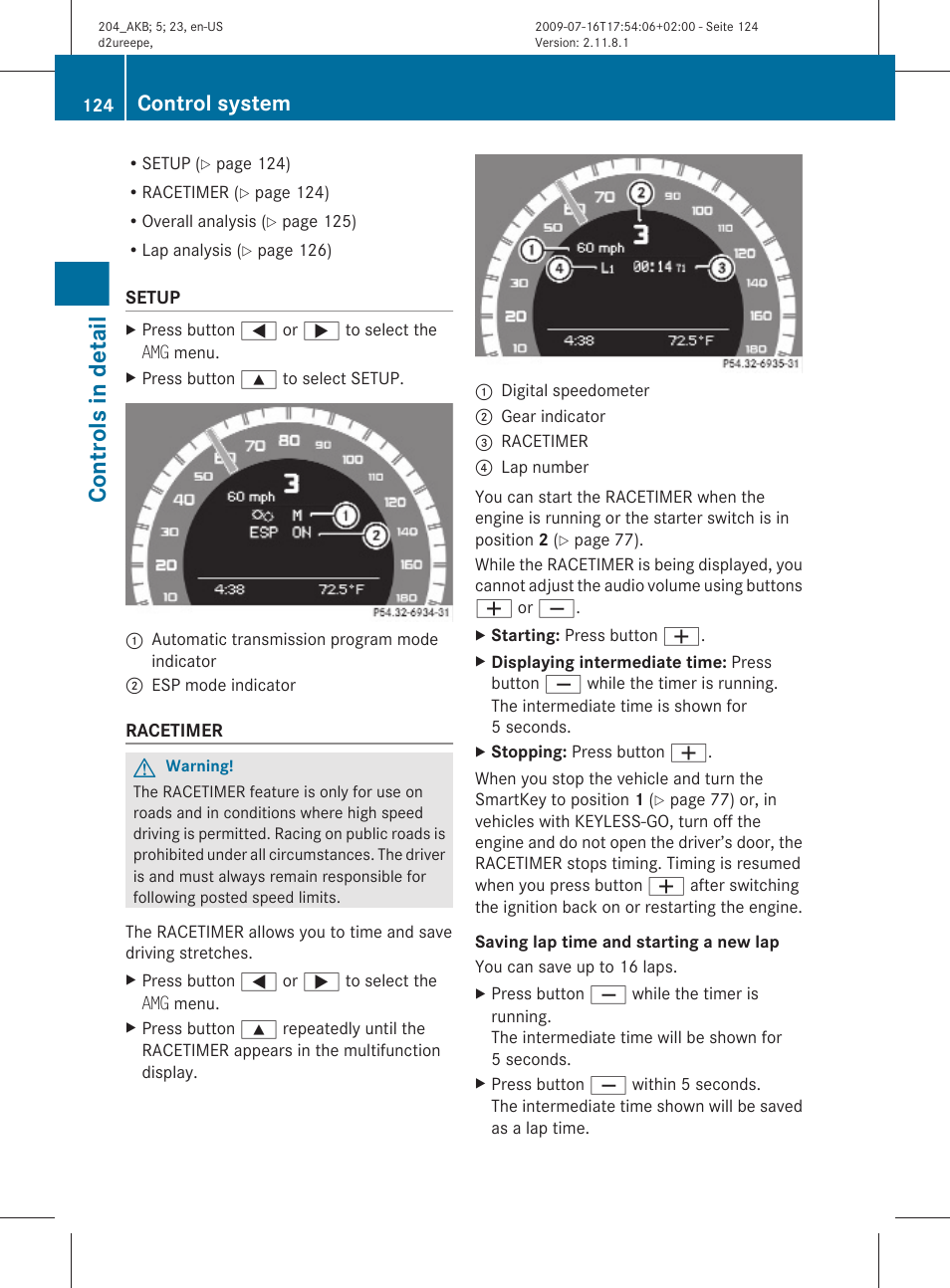 Controls in detail, Control system | Mercedes-Benz C-Class 2010 Owners Manual User Manual | Page 126 / 364