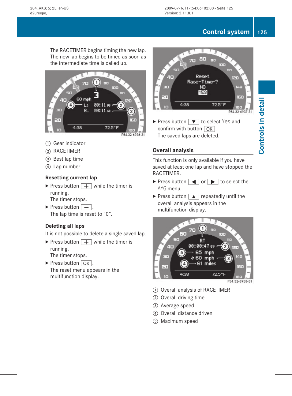 Overall analysis, Controls in detail, Control system | Mercedes-Benz C-Class 2010 Owners Manual User Manual | Page 127 / 364