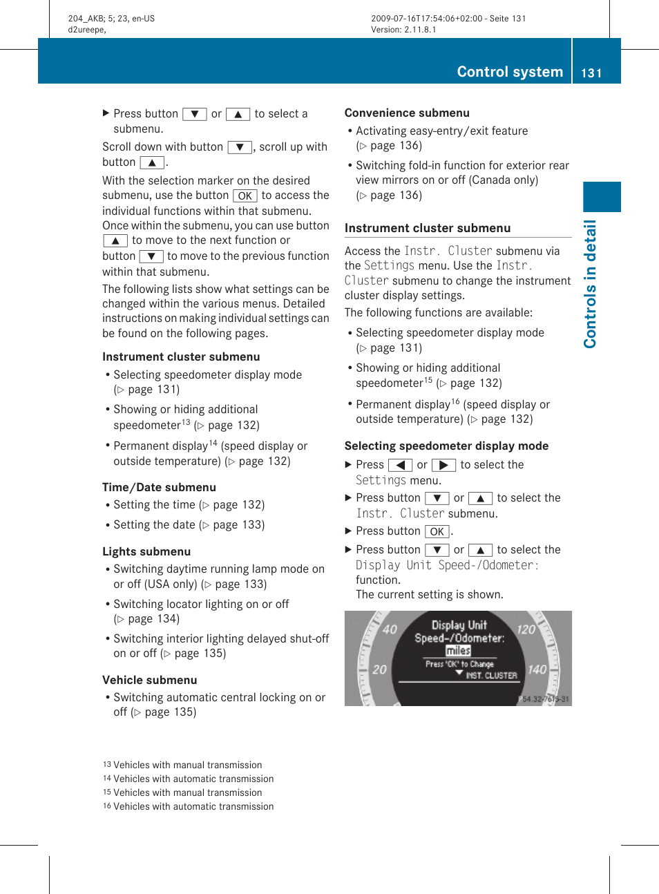 Controls in detail, Control system | Mercedes-Benz C-Class 2010 Owners Manual User Manual | Page 133 / 364