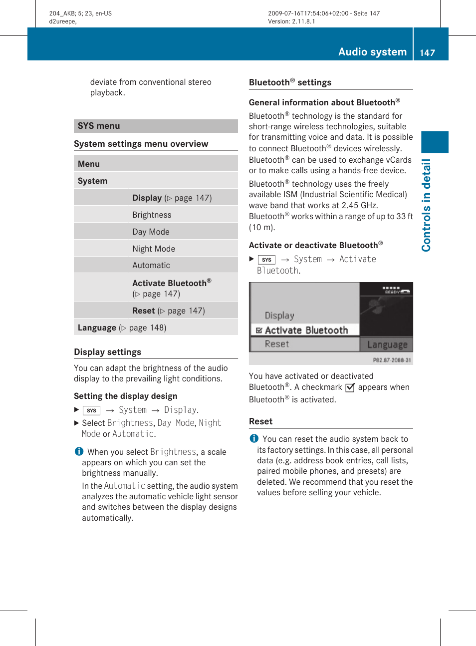 Sys menu, System, Controls in detail | Audio system | Mercedes-Benz C-Class 2010 Owners Manual User Manual | Page 149 / 364
