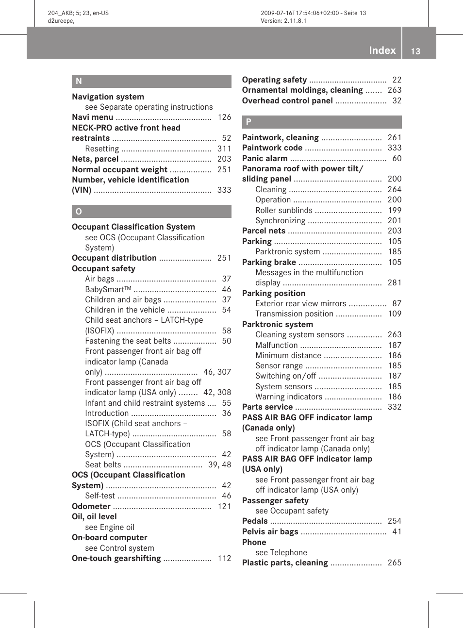 Index | Mercedes-Benz C-Class 2010 Owners Manual User Manual | Page 15 / 364