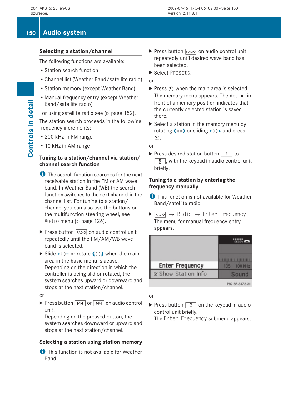 Memory, Controls in detail, Audio system | Mercedes-Benz C-Class 2010 Owners Manual User Manual | Page 152 / 364