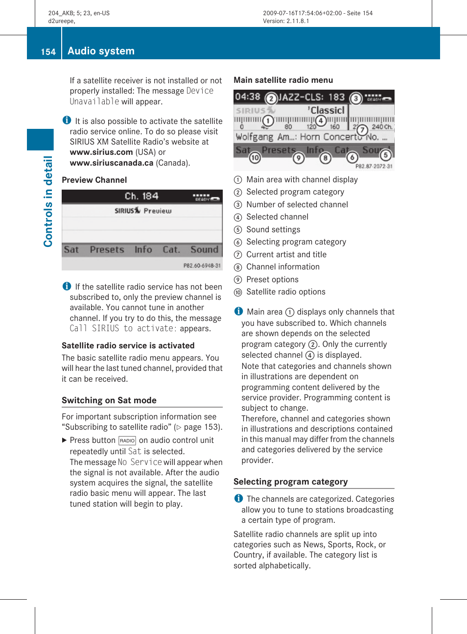 Controls in detail, Audio system | Mercedes-Benz C-Class 2010 Owners Manual User Manual | Page 156 / 364