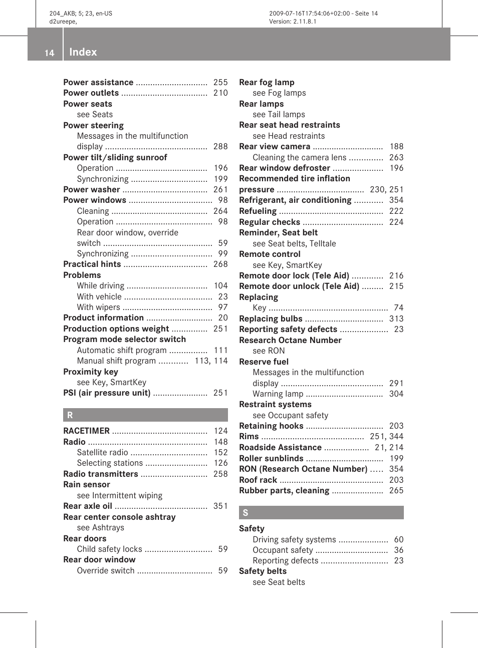 Index | Mercedes-Benz C-Class 2010 Owners Manual User Manual | Page 16 / 364