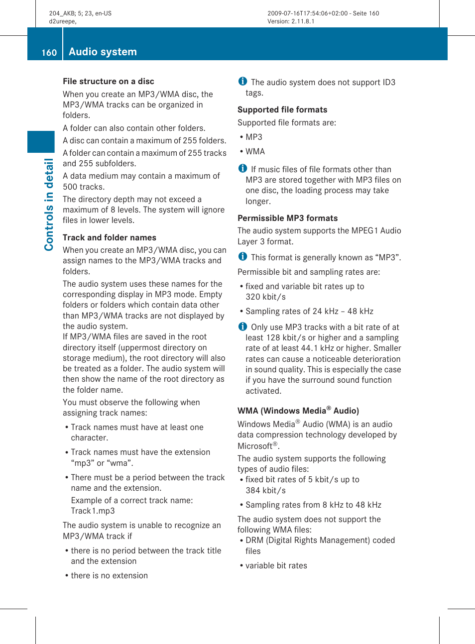 Controls in detail, Audio system | Mercedes-Benz C-Class 2010 Owners Manual User Manual | Page 162 / 364