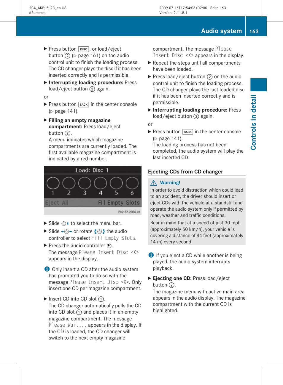 Controls in detail, Audio system | Mercedes-Benz C-Class 2010 Owners Manual User Manual | Page 165 / 364