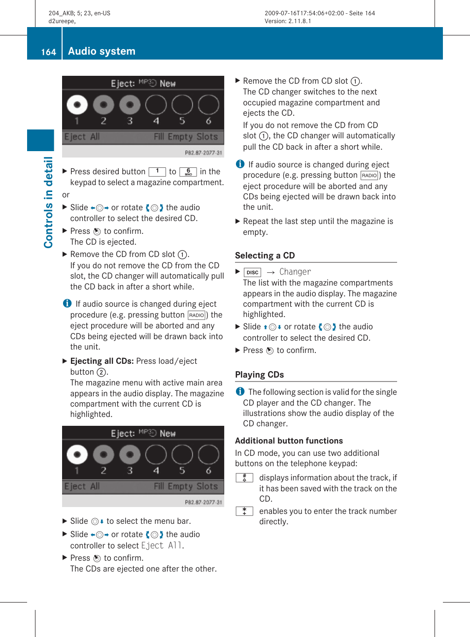Controls in detail, Audio system | Mercedes-Benz C-Class 2010 Owners Manual User Manual | Page 166 / 364
