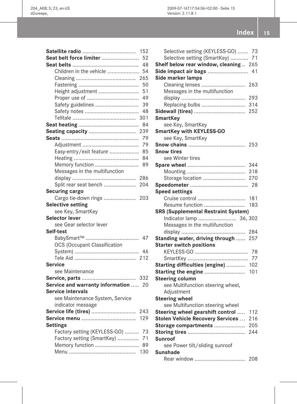 Index | Mercedes-Benz C-Class 2010 Owners Manual User Manual | Page 17 / 364