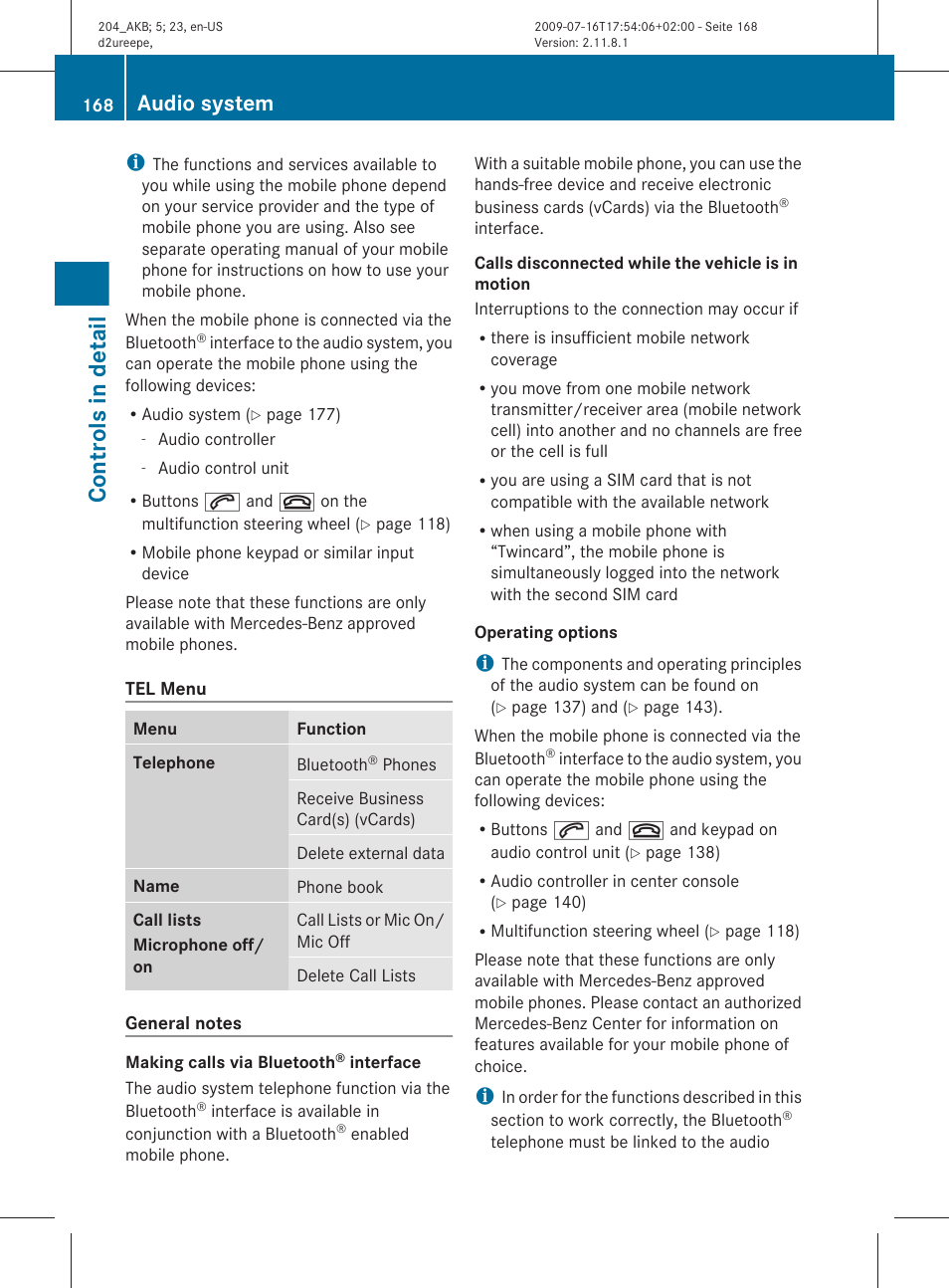 Controls in detail, Audio system | Mercedes-Benz C-Class 2010 Owners Manual User Manual | Page 170 / 364