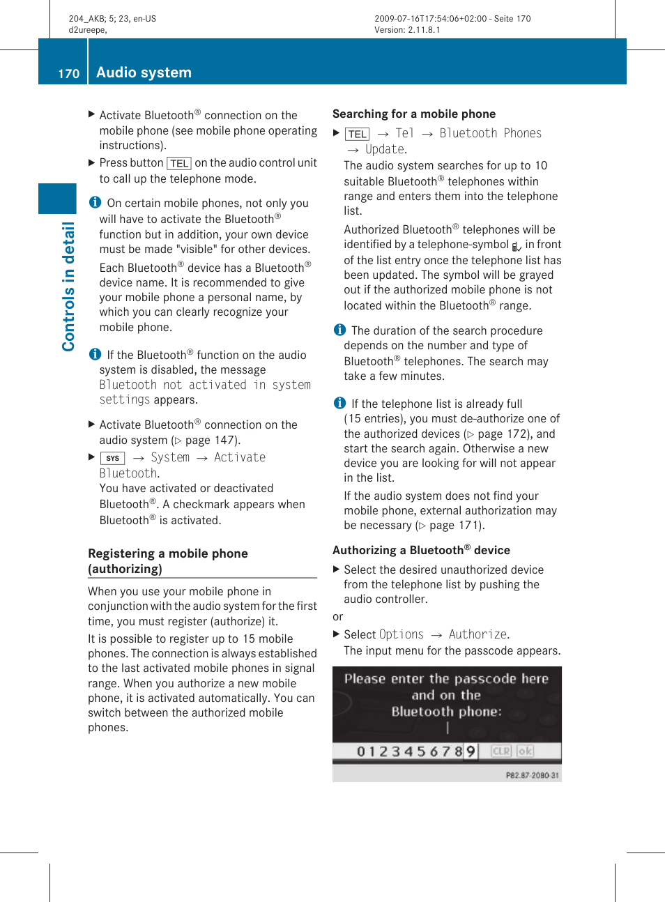 Controls in detail, Audio system | Mercedes-Benz C-Class 2010 Owners Manual User Manual | Page 172 / 364