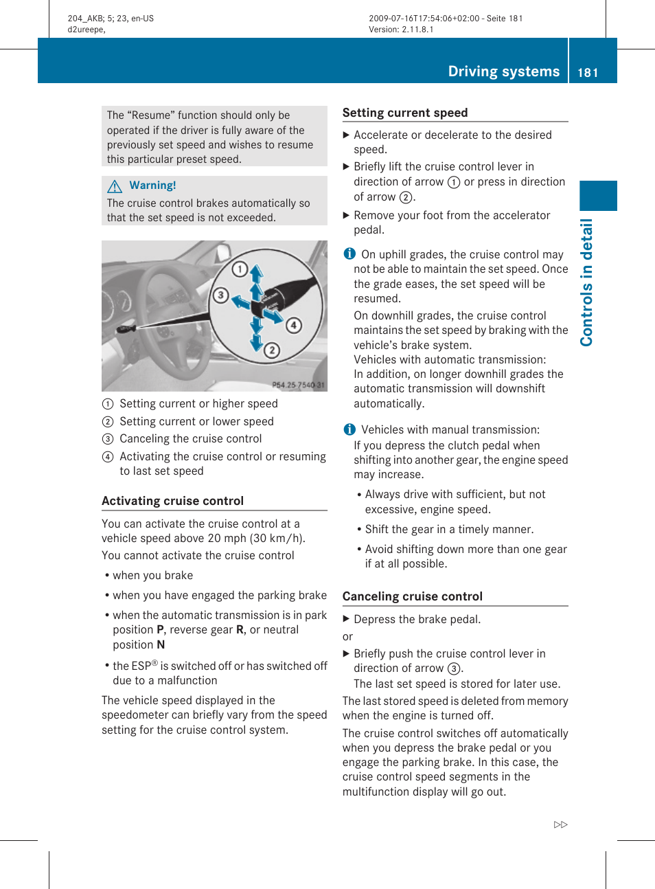 Controls in detail, Driving systems | Mercedes-Benz C-Class 2010 Owners Manual User Manual | Page 183 / 364