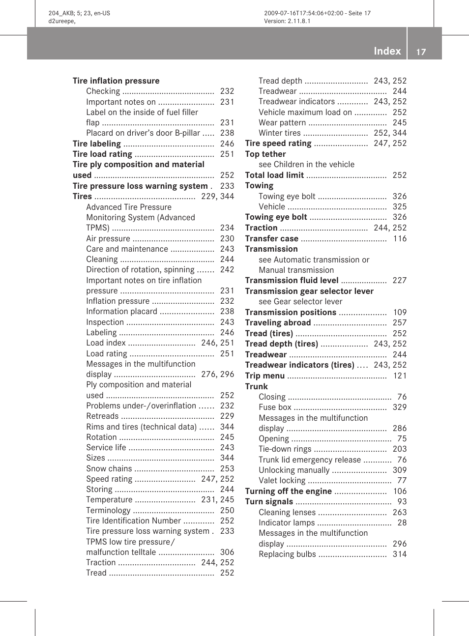 Index | Mercedes-Benz C-Class 2010 Owners Manual User Manual | Page 19 / 364