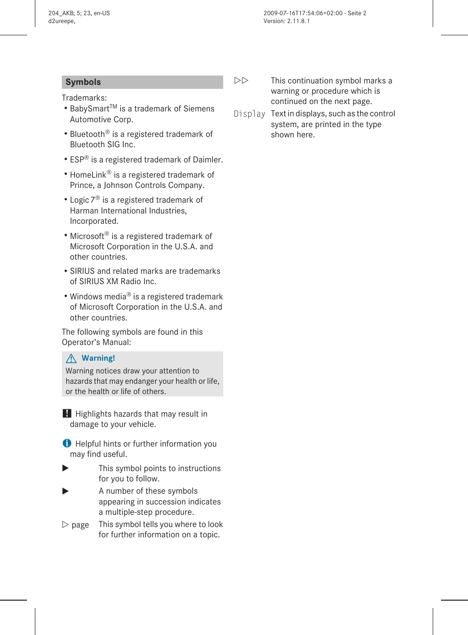 Mercedes-Benz C-Class 2010 Owners Manual User Manual | Page 2 / 364