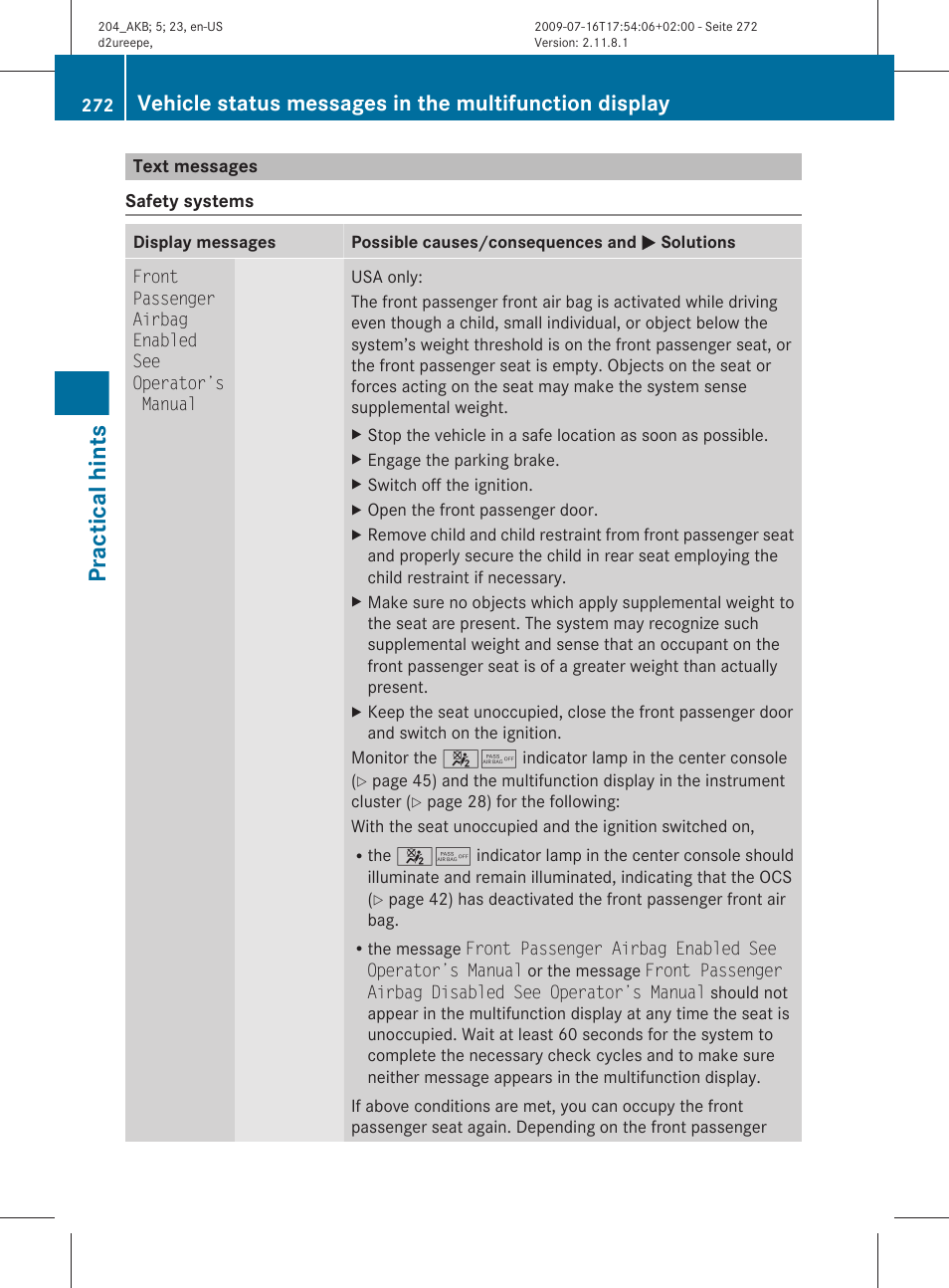 Text messages, Divided into text messages, Practical hints | Mercedes-Benz C-Class 2010 Owners Manual User Manual | Page 274 / 364