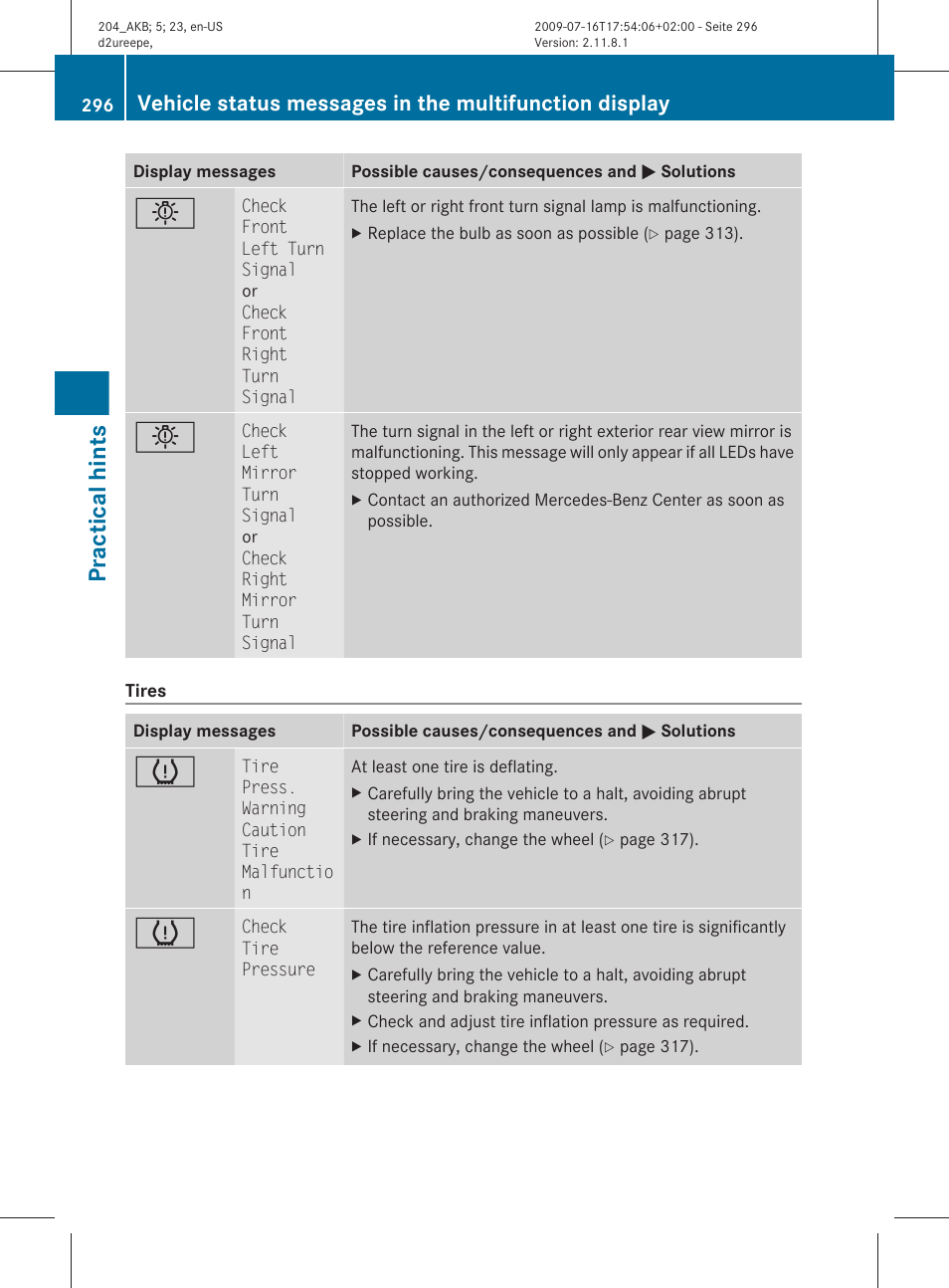 Practical hints | Mercedes-Benz C-Class 2010 Owners Manual User Manual | Page 298 / 364