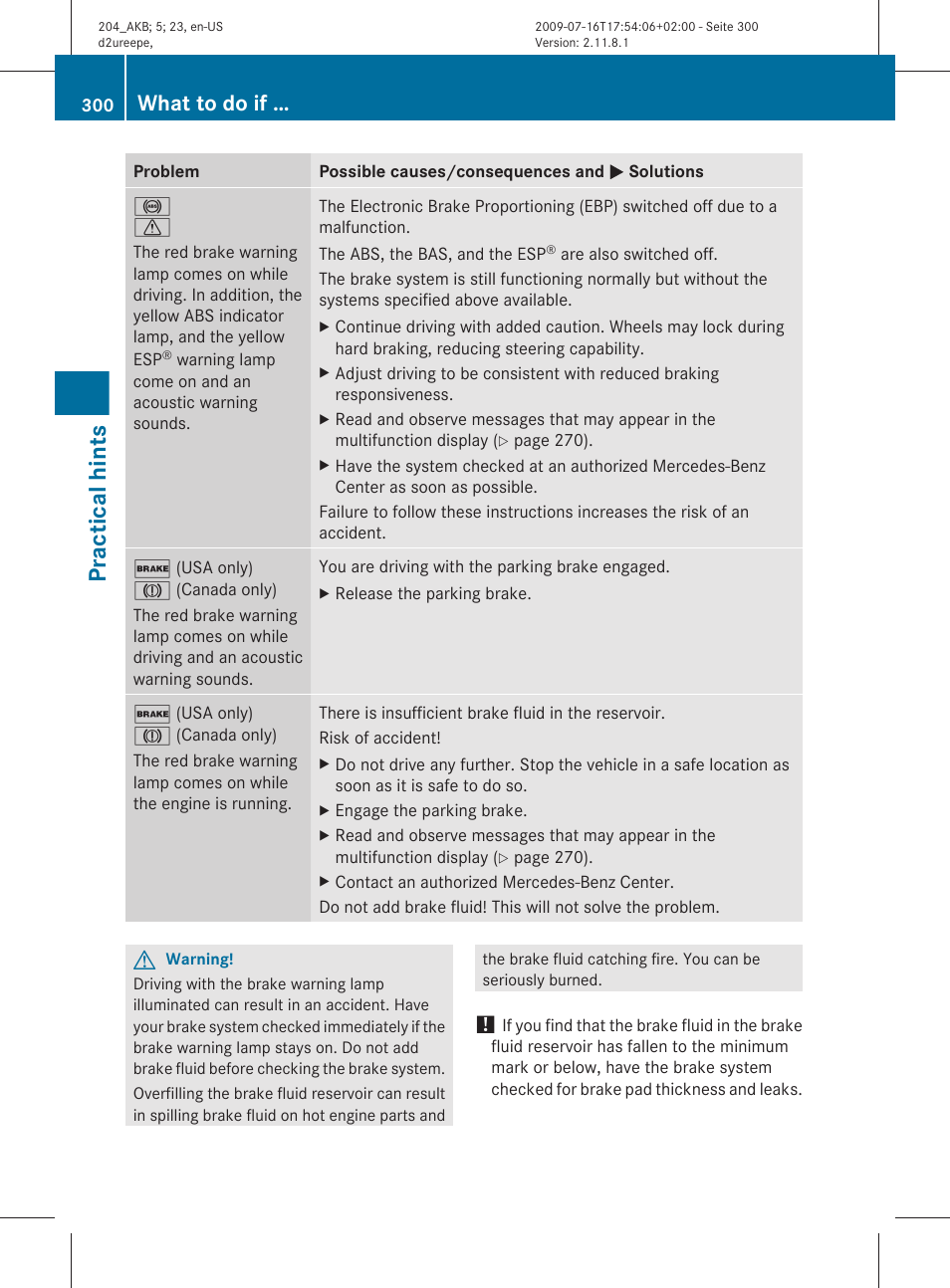 Practical hints, What to do if | Mercedes-Benz C-Class 2010 Owners Manual User Manual | Page 302 / 364