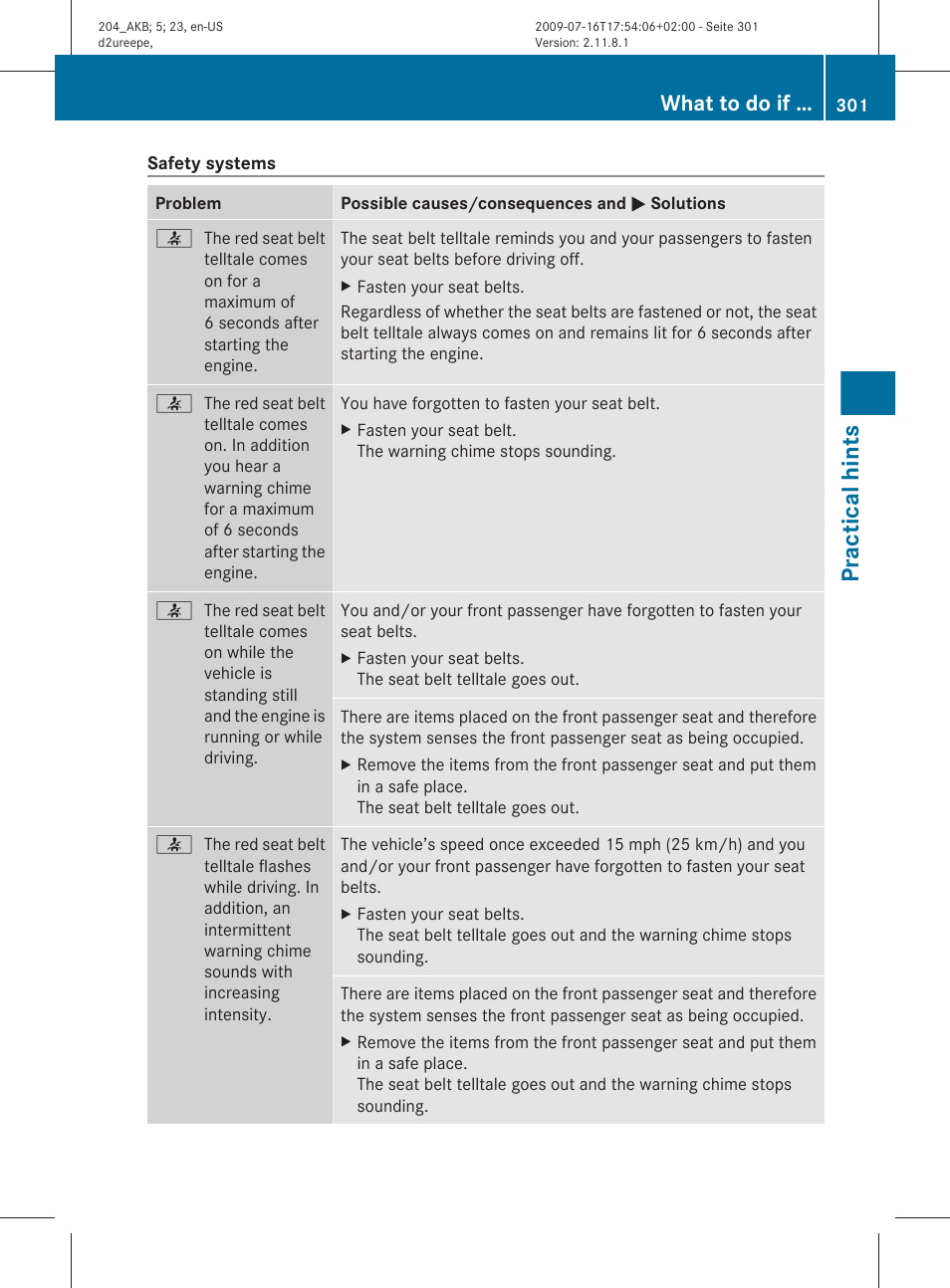 Practical hints, What to do if | Mercedes-Benz C-Class 2010 Owners Manual User Manual | Page 303 / 364