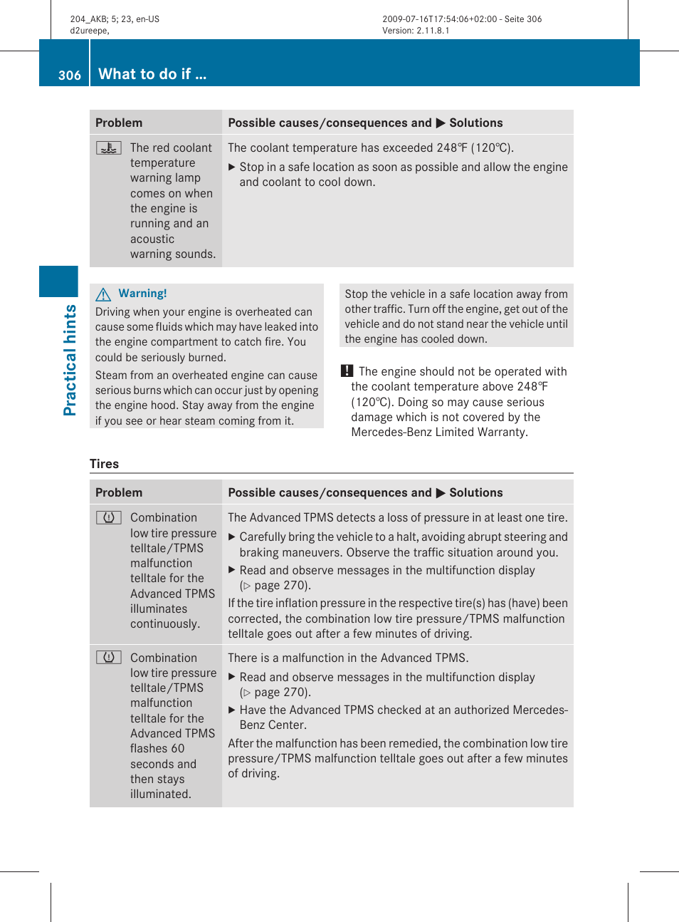 Practical hints, What to do if | Mercedes-Benz C-Class 2010 Owners Manual User Manual | Page 308 / 364