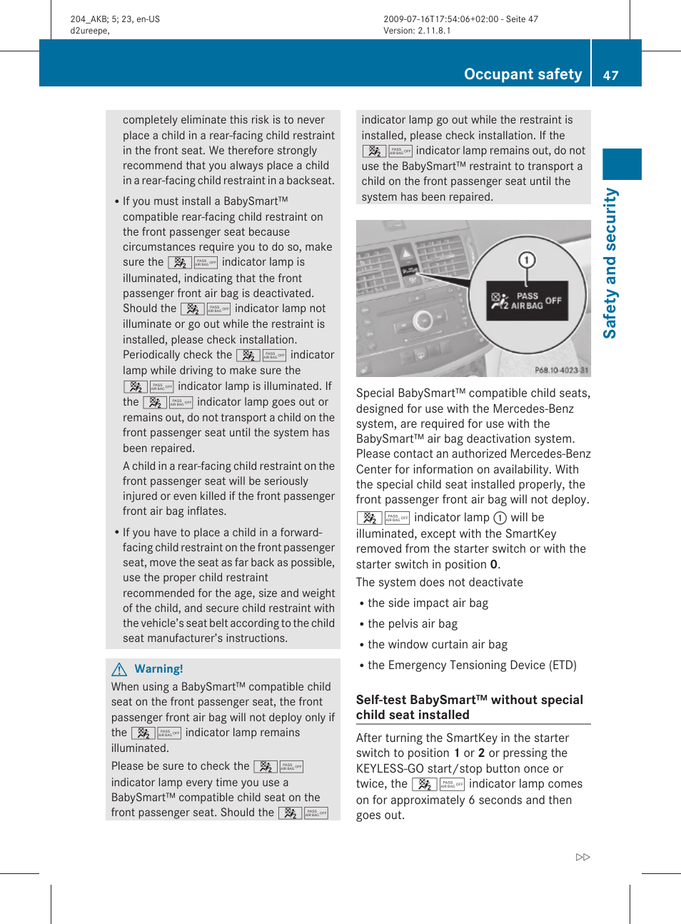 Safety and security, Occupant safety | Mercedes-Benz C-Class 2010 Owners Manual User Manual | Page 49 / 364