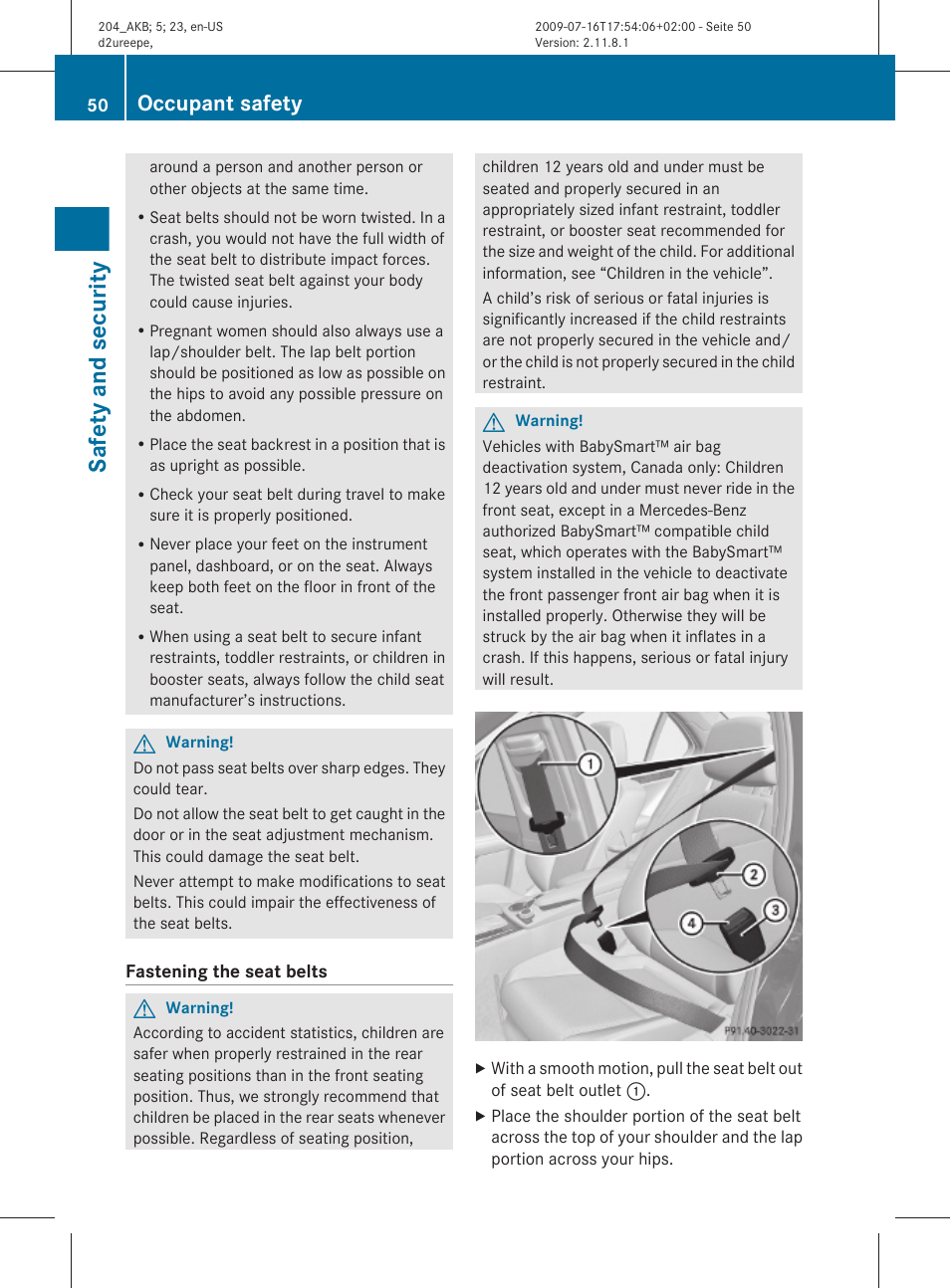 Safety and security, Occupant safety | Mercedes-Benz C-Class 2010 Owners Manual User Manual | Page 52 / 364